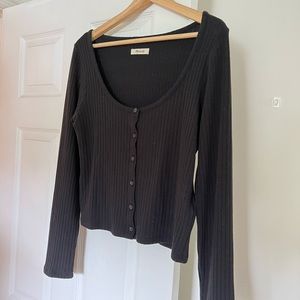 Madewell XL Ribbed Cardigan Crop Tee With Buttons
